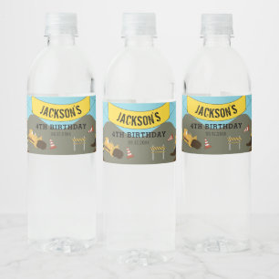 Construction Trucks Site Theme Birthday Party Water Bottle Label