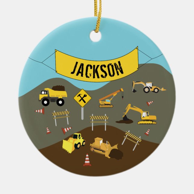 Construction Trucks Site Theme  Ceramic Ornament (Front)