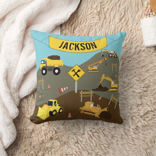 Construction Trucks Site Theme  Cushion (Blanket)