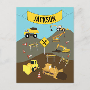 Construction Trucks Site Theme Holiday Postcard