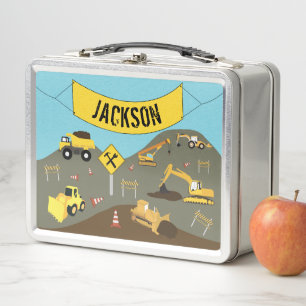 Construction Trucks Site Theme School Metal Lunch Box