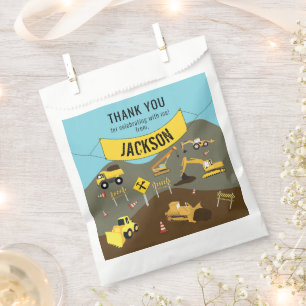 Construction Trucks Site Theme Thank You Favour Bag