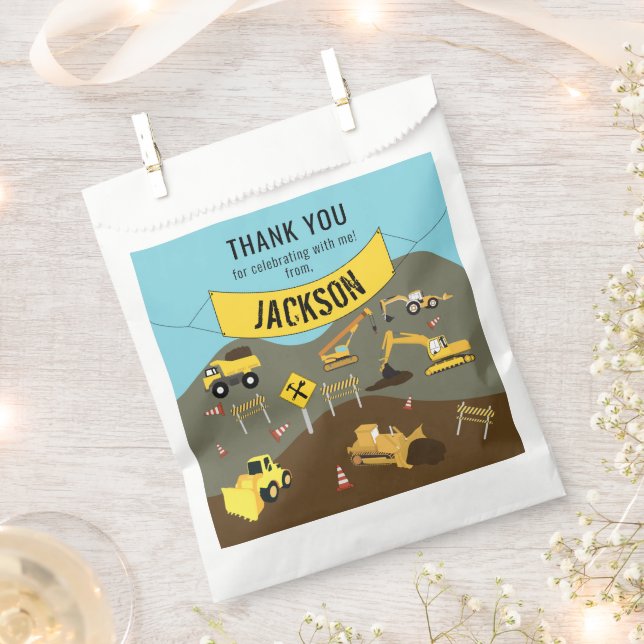 Construction Trucks Site Theme Thank You  Favour Bag (Clipped)