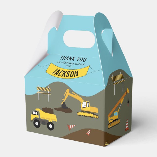 Construction Trucks Site Theme Thank You  Favour Box (Front Side)