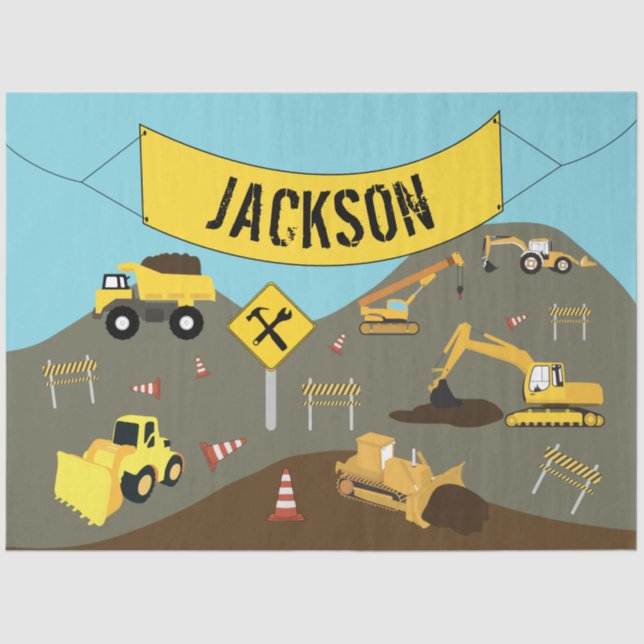 Construction Trucks Site Theme Tissue Paper (Front)