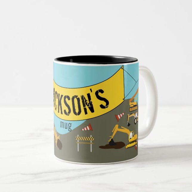 Construction Trucks Site Theme Two-Tone Coffee Mug (Front Right)