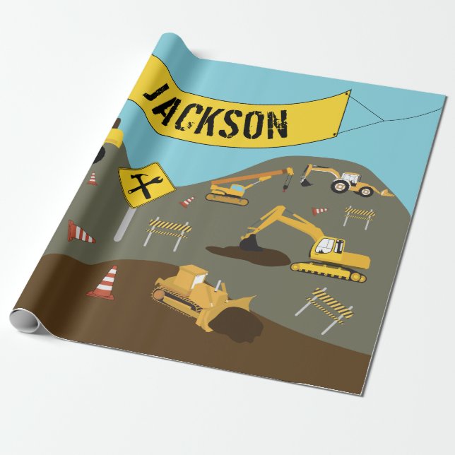 Construction Trucks Site Theme Wrapping Paper (Unrolled)