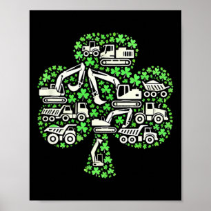 Construction Trucks St Patricks Day Boys Kids Exce Poster
