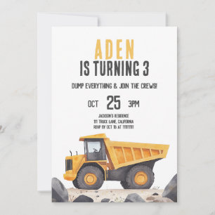 Construction Trucks Theme Birthday Invitation