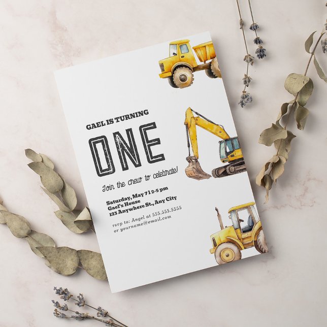 Construction Trucks Theme Birthday Invitation (Creator Uploaded)