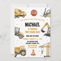 Construction Trucks Theme Birthday Invitation