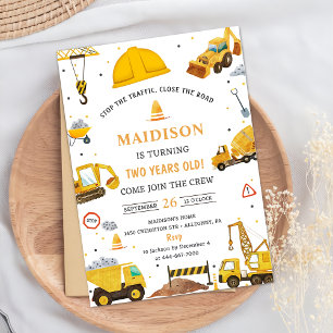 Construction Trucks Theme Birthday Party  Invitation