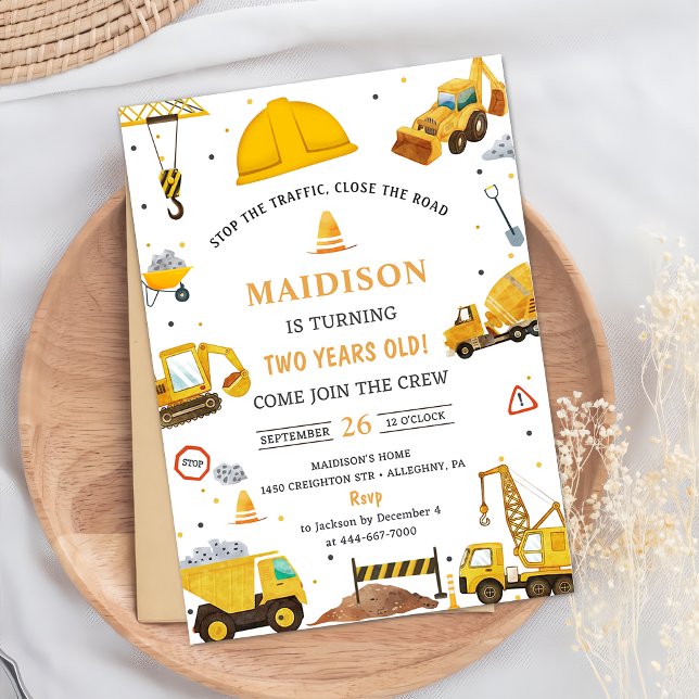 Construction Trucks Theme Birthday Party  Invitation (Creator Uploaded)
