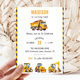 Construction Trucks Theme Birthday Party Invitation