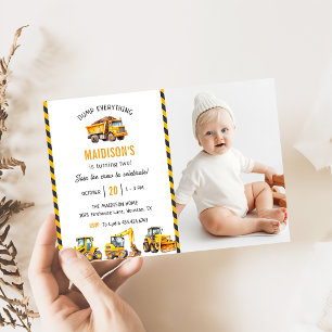 Construction Trucks Theme Birthday Party Photo Invitation
