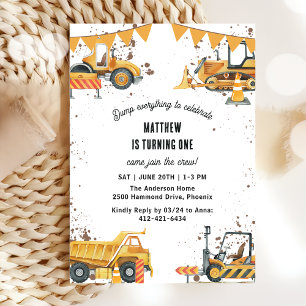 Construction Trucks Theme Joint Birthday  Invitation