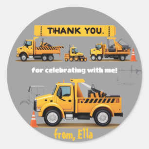Construction Trucks Theme Thank You Classic Round  Classic Round Sticker