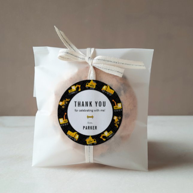 Construction Trucks Theme Thank You Classic Round Sticker (Creator Uploaded)