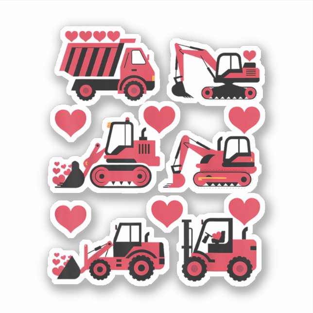 Construction Trucks Valentines Day Hearts Love (Front)