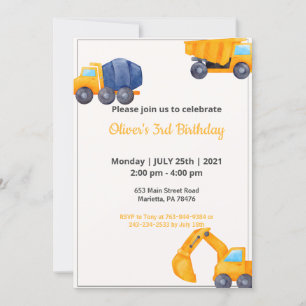 Construction Trucks Year in Review Birthday Invitation