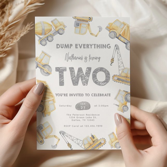 Construction TWO 2nd Birthday Party Invitation (Creator Uploaded)