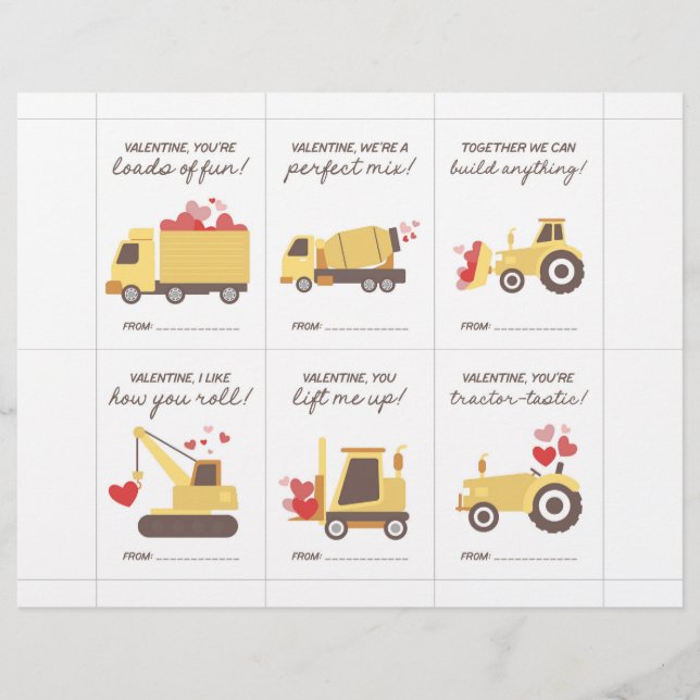 Construction Valentine Cards for Kids Custom Letterhead (Front)