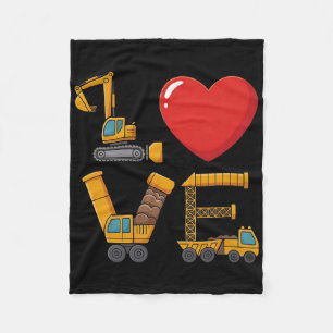 Construction Valentine Love Spelled With Trucks Ex Fleece Blanket