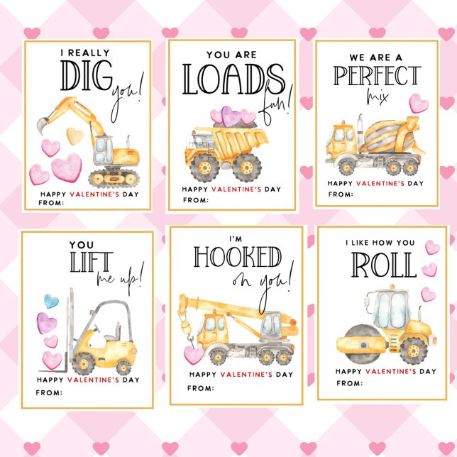 Construction Valentine's Day Kids Classroom cards Custom Letterhead (Construction Valentine's day Kids Classroom Cards)