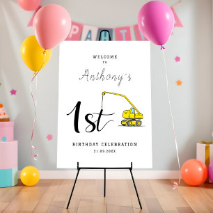Construction Vehicle 1st Birthday Welcome Sign