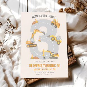 Construction Vehicle 3rd Birthday Invitation