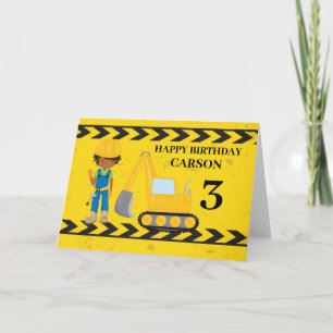 Construction Vehicle African American Boy Birthday Card