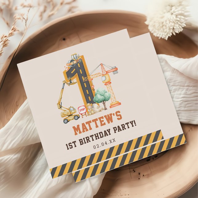 Construction Vehicle Backhoe Birthday Party Napkin (Creator Uploaded)