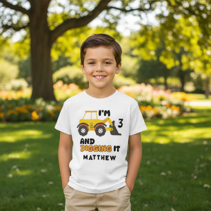 Construction Vehicle Backhoe With Customised Name T-Shirt
