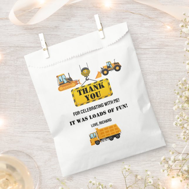 Construction Vehicle Birthday Party Thank You Favour Bag (Clipped)