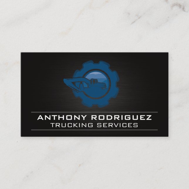 Construction Vehicle Blue Gear Logo Business Card (Front)