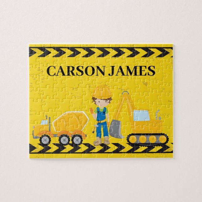Construction Vehicle Boy Custom Yellow Kids Jigsaw Puzzle (Horizontal)