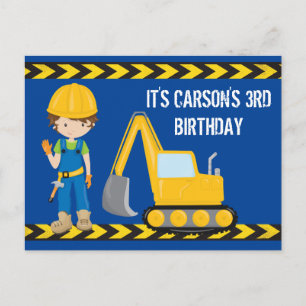 Construction Vehicle Boys Custom Birthday Party Postcard