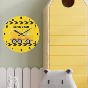 Construction Vehicle Boys Personalised Kids Room Large Clock