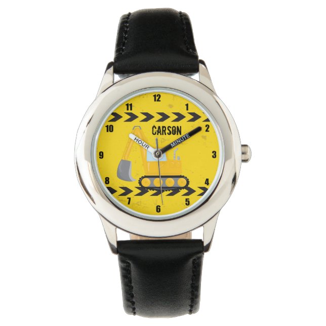 Construction Vehicle Boys Personalised Yellow Kids Watch (Front)