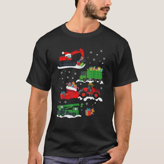 Construction Vehicle Christmas Red Trucks Winter B T-Shirt (Front)