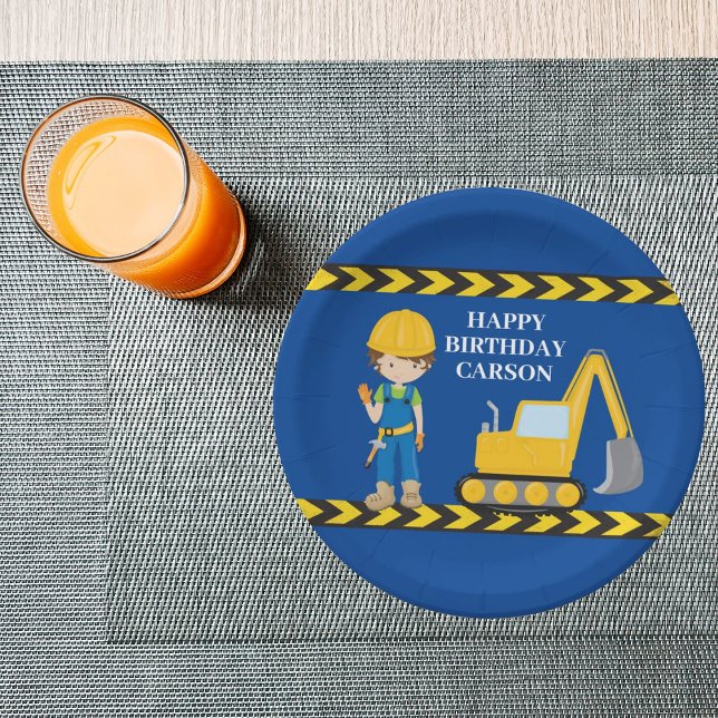 Construction Vehicle Custom Boys Birthday Party Paper Plate (Creator Uploaded)
