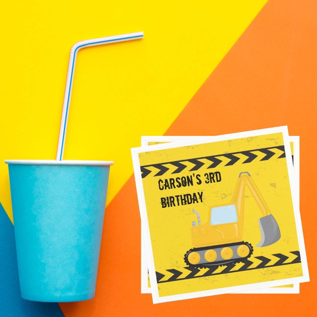 Construction Vehicle Custom Kids Birthday Party Napkin (Creator Uploaded)