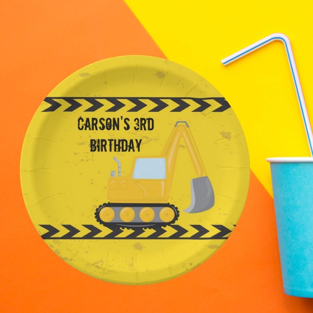 Construction Vehicle Custom Kids Birthday Party Paper Plate (Creator Uploaded)