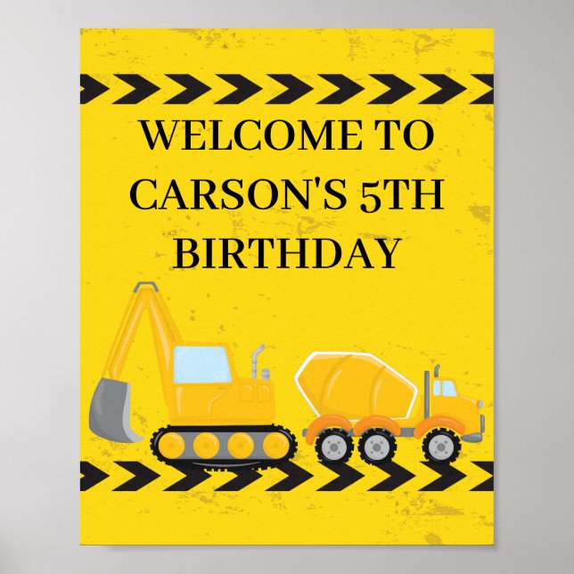 Construction Vehicle Custom Kids Birthday Party Poster (Front)