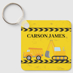 Construction Vehicle Cute Personalised Yellow Kids Key Ring