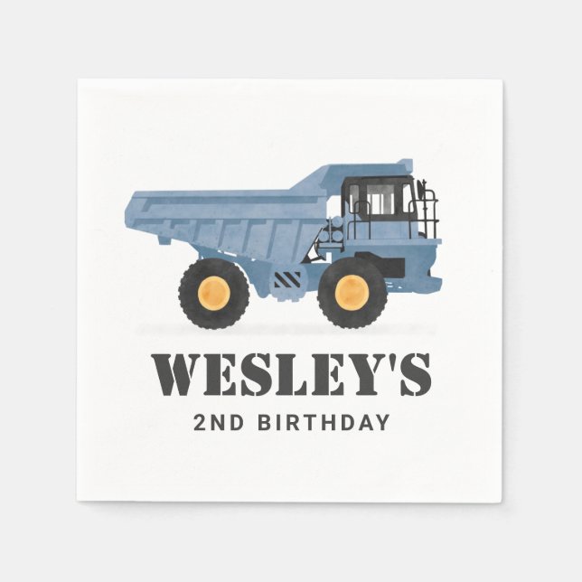 Construction Vehicle Dump Truck Birthday Party Napkin (Front)