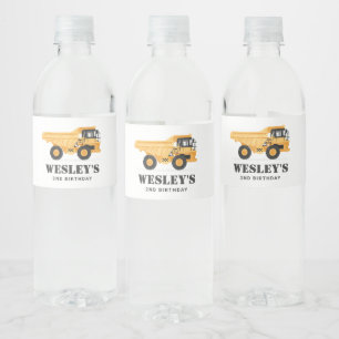 Construction Vehicle Dump Truck Birthday Water Bottle Label