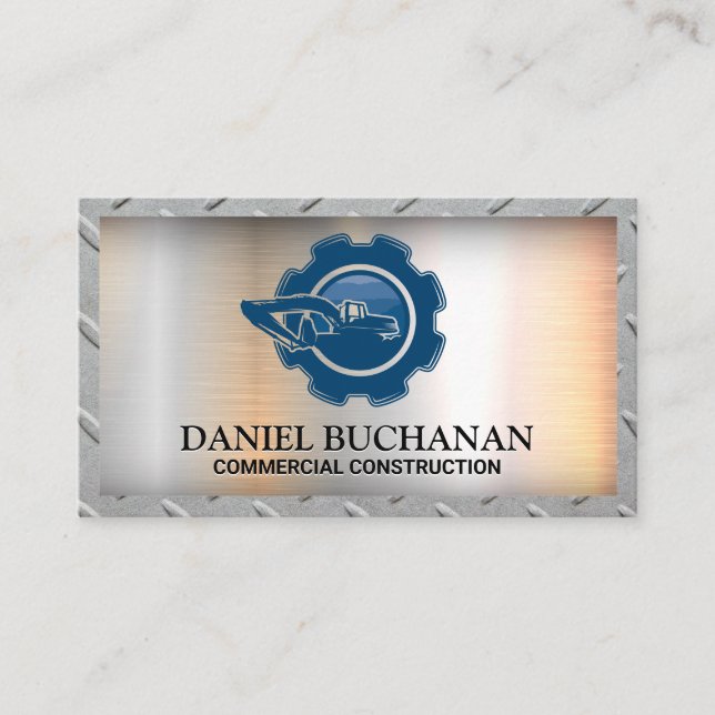Construction Vehicle | Gears | Metallic Background Business Card (Front)