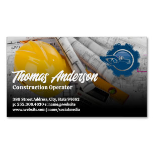 Construction Vehicle Logo   Blueprints Magnetic Business Card