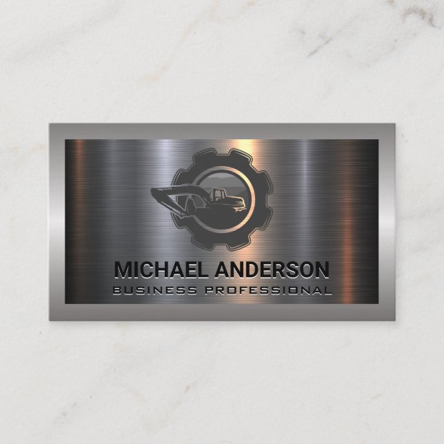 Construction Vehicle Logo | Metallic Industrial Business Card (Front)